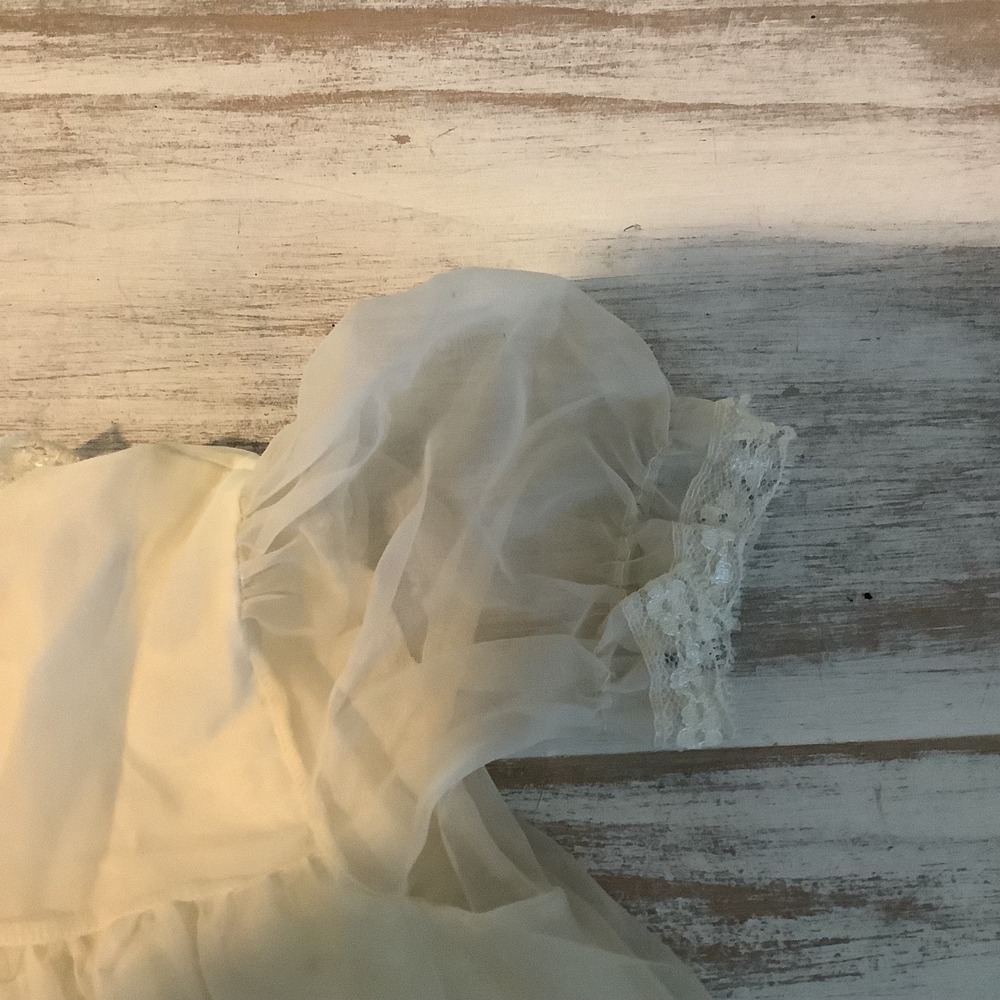 VTG White Lace & Organza Baby Girls Christening Baptism Gown Floral Embroidery - Picture 8 of 11